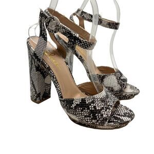 LULUS PRIYA Snakeskin Swifty Chunky High Heel Platform Peep Toe Shoes Sandals 8